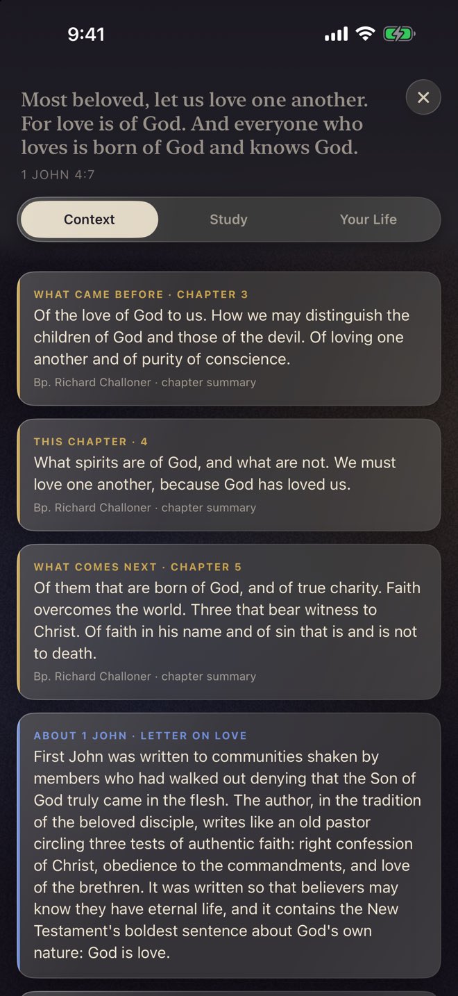 Bless on iPhone — Study · Context: Challoner and the book introduction.