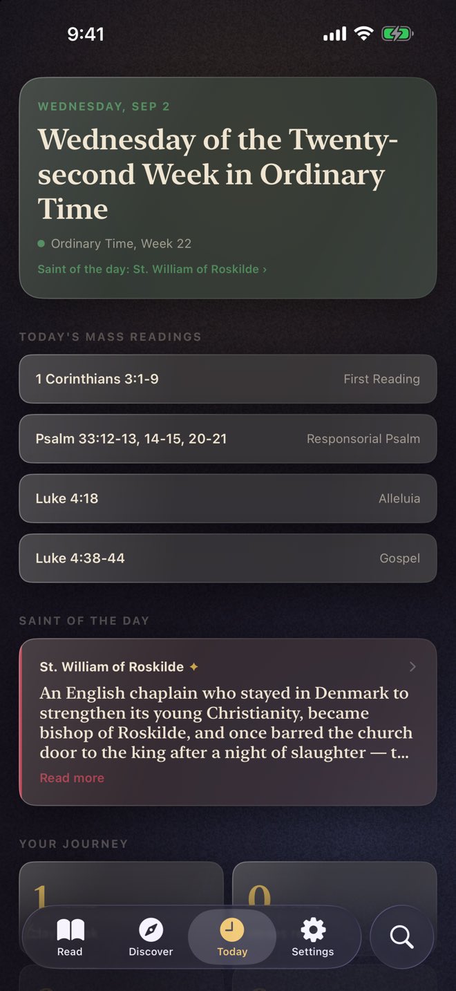 Bless on iPhone — Today: The liturgical day and its saint.
