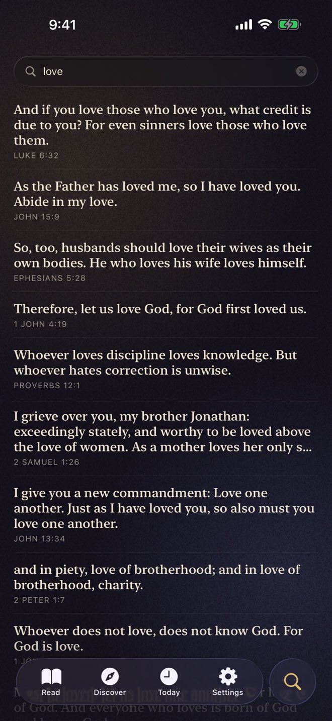 Bless on iPhone — Search: “Love” across every verse.
